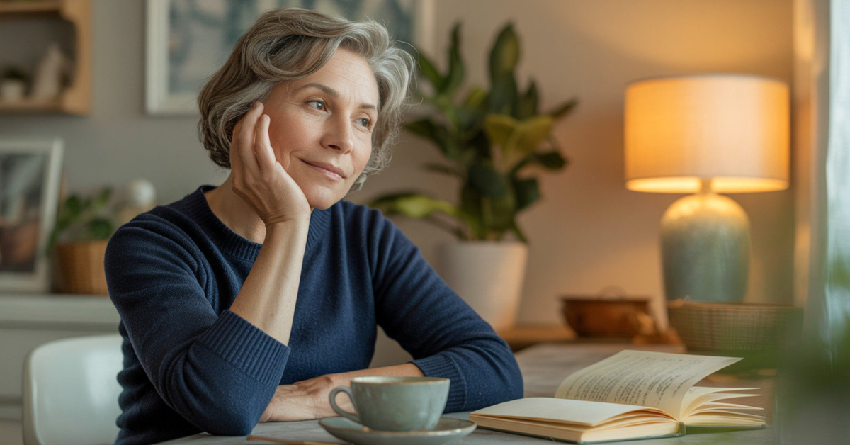A calm, thoughtful retiree with a cup of tea and a notebook, symbolising clarity and reassurance in the FAQ section.